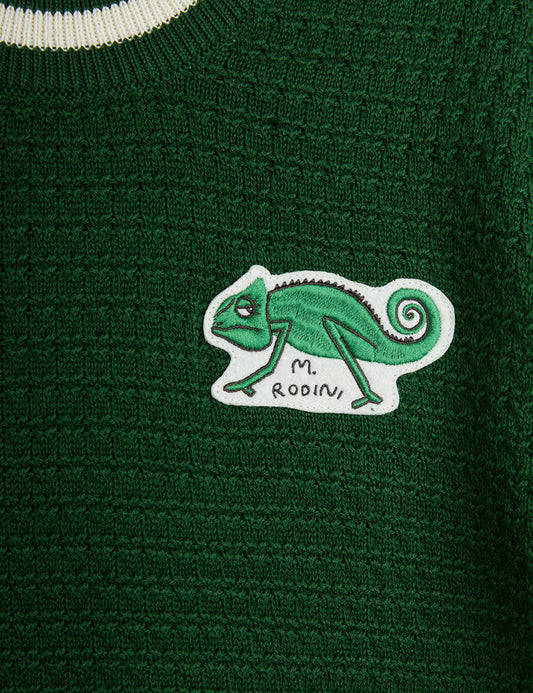 Lizard Crochet Knit T Shirt Green, 100% GOTS Organic Cotton 4-5 Years / 104-110