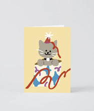 Load image into Gallery viewer, Cat in a Present Greetings Card