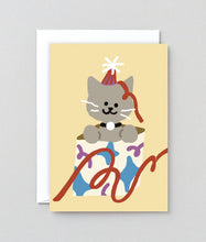 Load image into Gallery viewer, Cat in a Present Greetings Card