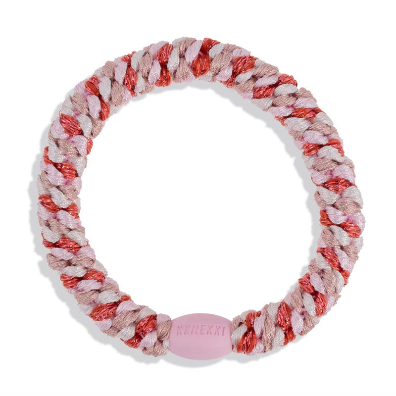 Kknekki Hair Tie, Mix Pomerant Pink Glitter Stripe