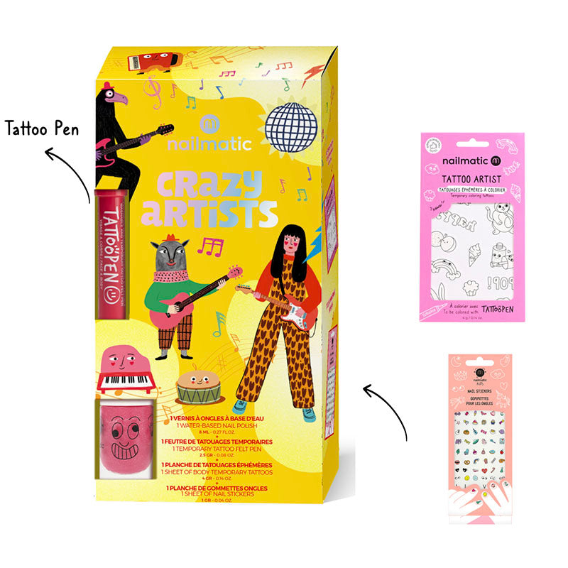 Tattoos, Nail Polish & Nail Stickers Set ''Glitter Gang Crazy Artists''