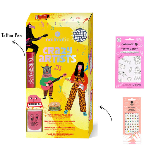 Tattoos, Nail Polish & Nail Stickers Set ''Glitter Gang Crazy Artists''