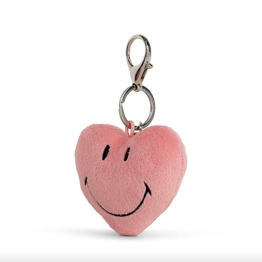 Smiley Fuzzy Pink Heart Keychain