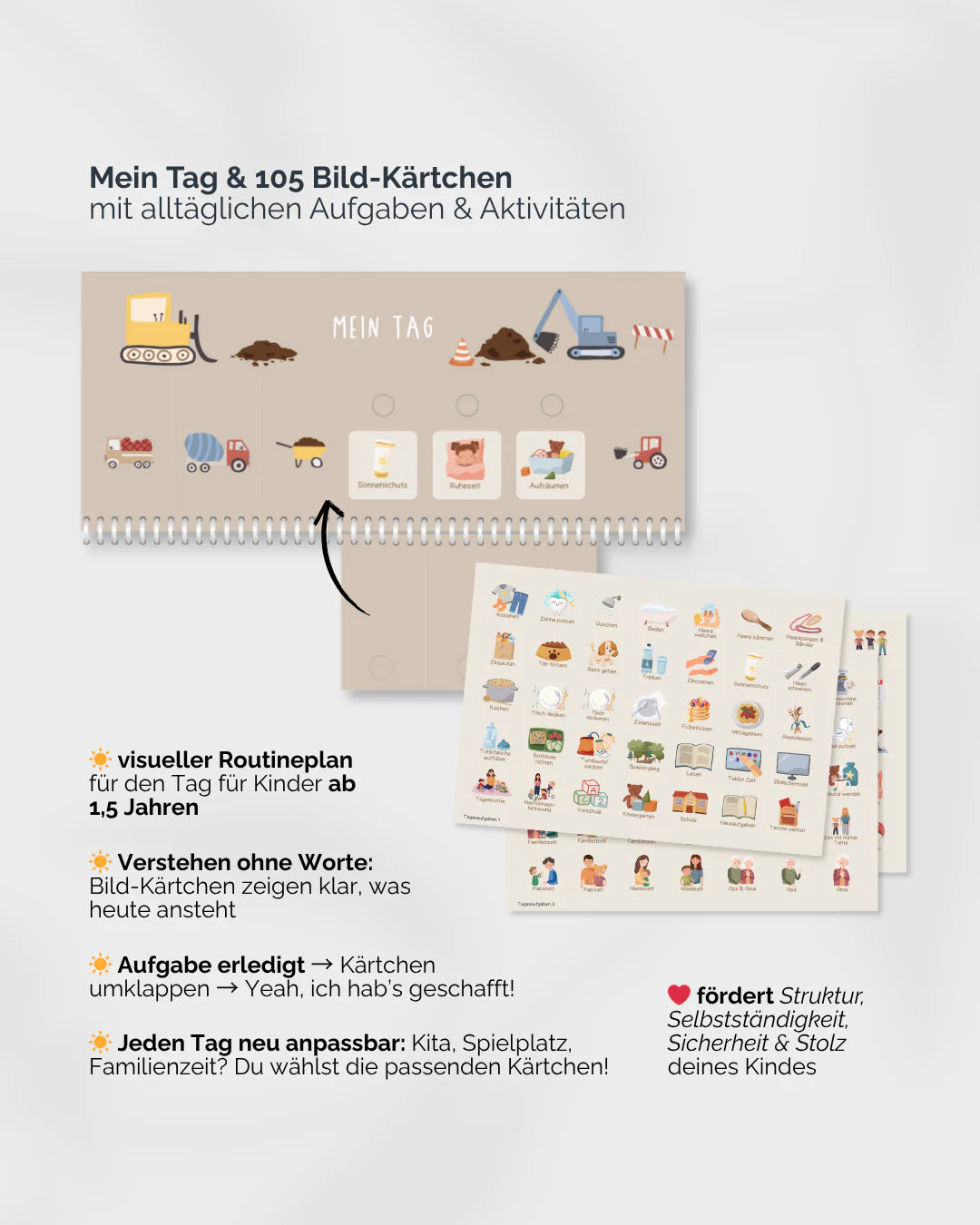 Routine-Planer für Kinder inkl. Symbole, Bagger