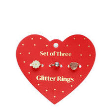 Load image into Gallery viewer, Glitter Rings, Set of 3 Heart