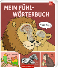 Load image into Gallery viewer, ''Mein Fühl-Wörterbuch, Wilde Tiere'' Sensory Board Book, German