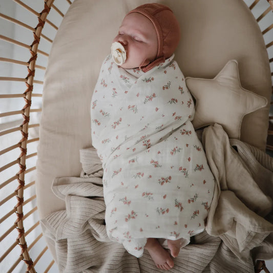 Swaddle Organic Muslin Cloth, Pink Flowers