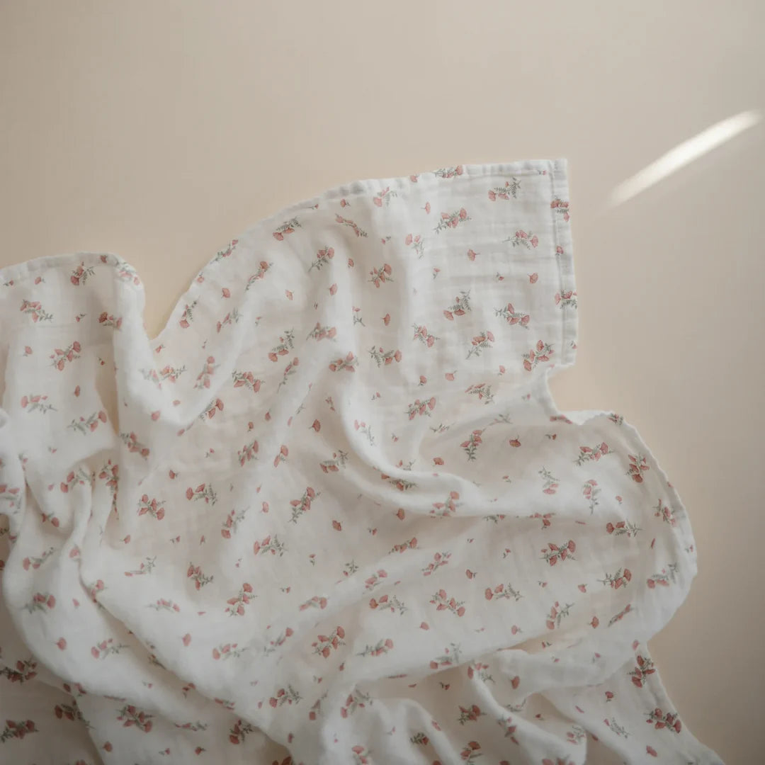 Swaddle Organic Muslin Cloth, Pink Flowers
