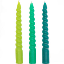 Load image into Gallery viewer, Spiral Candles ''Green Mix'', Set of 10