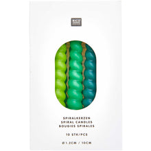 Load image into Gallery viewer, Spiral Candles ''Green Mix'', Set of 10