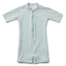 Load image into Gallery viewer, UV Swim Jumpsuit Seersucker ''Sea Blue / White'' 110 & 116