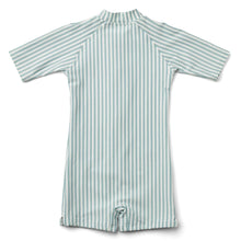 Load image into Gallery viewer, UV Swim Jumpsuit Seersucker ''Sea Blue / White'' 110 & 116