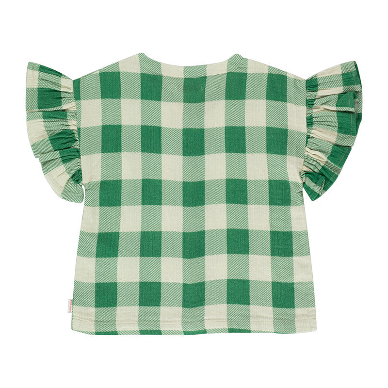 Großkariertes Rüschenhemd ''Light Cream / Pine Green''