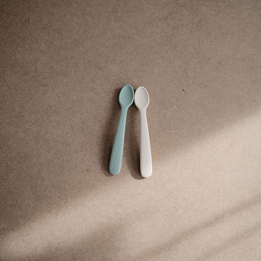 Silikon-Babylöffel-Set ''Cambridge Blue / Shifting Sand''