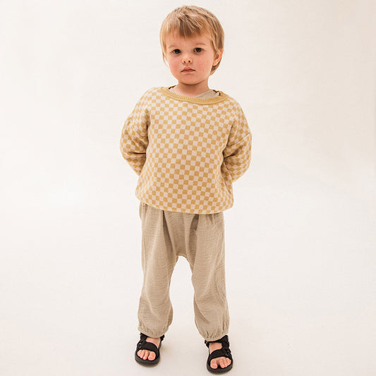 Schachbrett-Pullover „Ocker“ 3 - 4 Jahre / 98 - 104