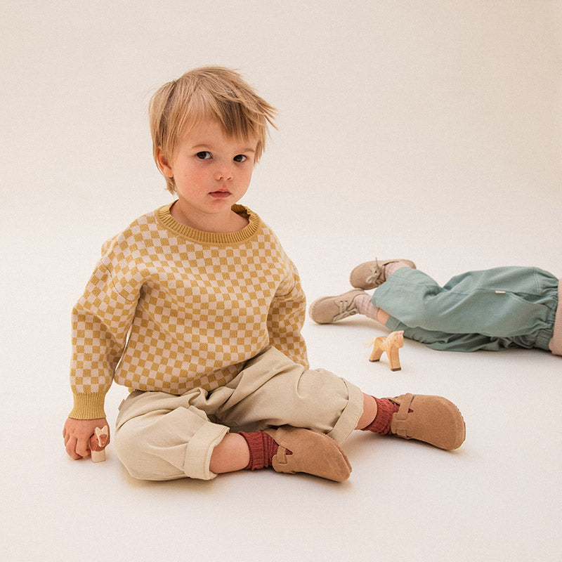 Schachbrett-Pullover „Ocker“ 3 - 4 Jahre / 98 - 104