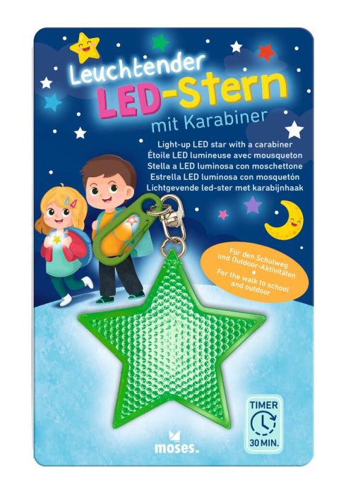 Glowing LED Star with Carabiner, Green