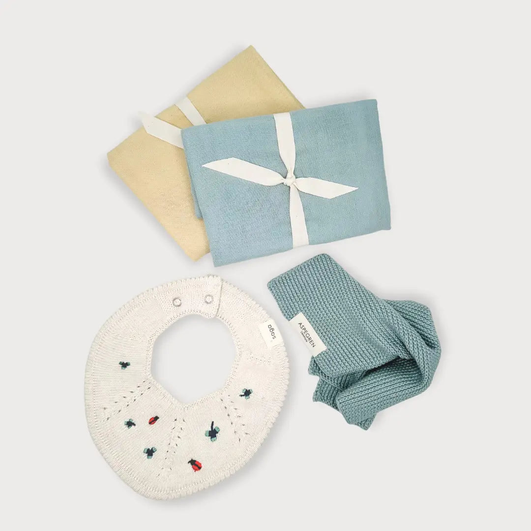 Geschenkbox für Babys, Blau-/Weizentöne