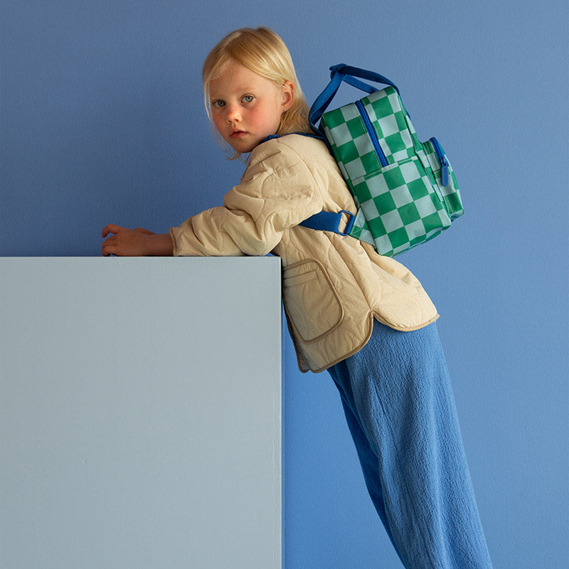 Kleiner Rucksack „Blocks, Grün Blau“ mit Riemen