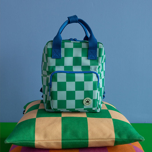 Kleiner Rucksack „Blocks, Grün Blau“ mit Riemen