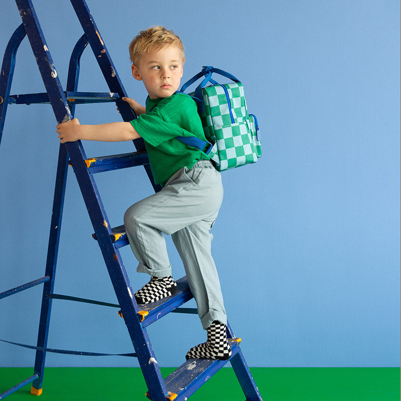 Kleiner Rucksack „Blocks, Grün Blau“ mit Riemen