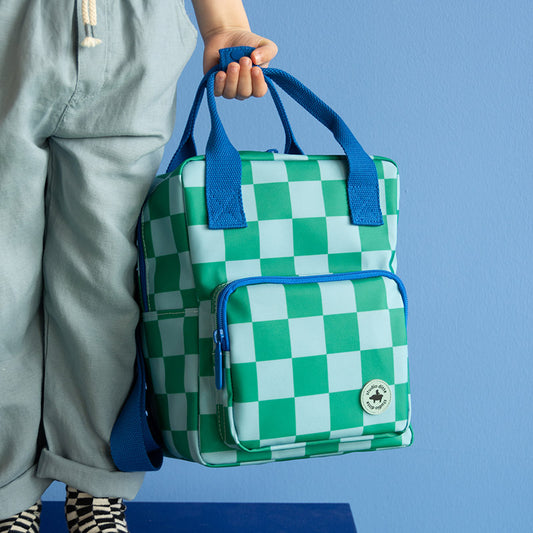 Kleiner Rucksack „Blocks, Grün Blau“ mit Riemen