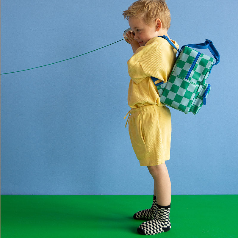Kleiner Rucksack „Blocks, Grün Blau“ mit Riemen