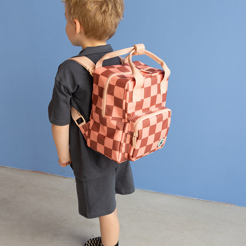 Kleiner Rucksack '‘Blocks, Pink Braun'' mit Riemen