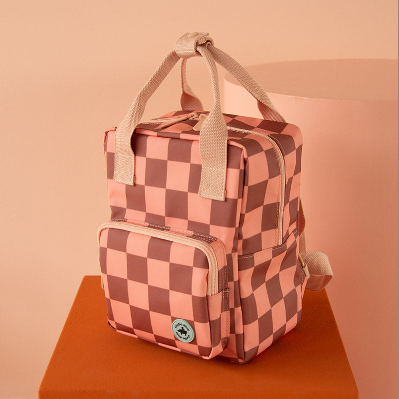 Small Backpack '‘Blocks, Pink Brown''