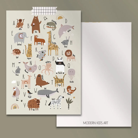 ABC Tiere Postkarte, deutsche Sprache