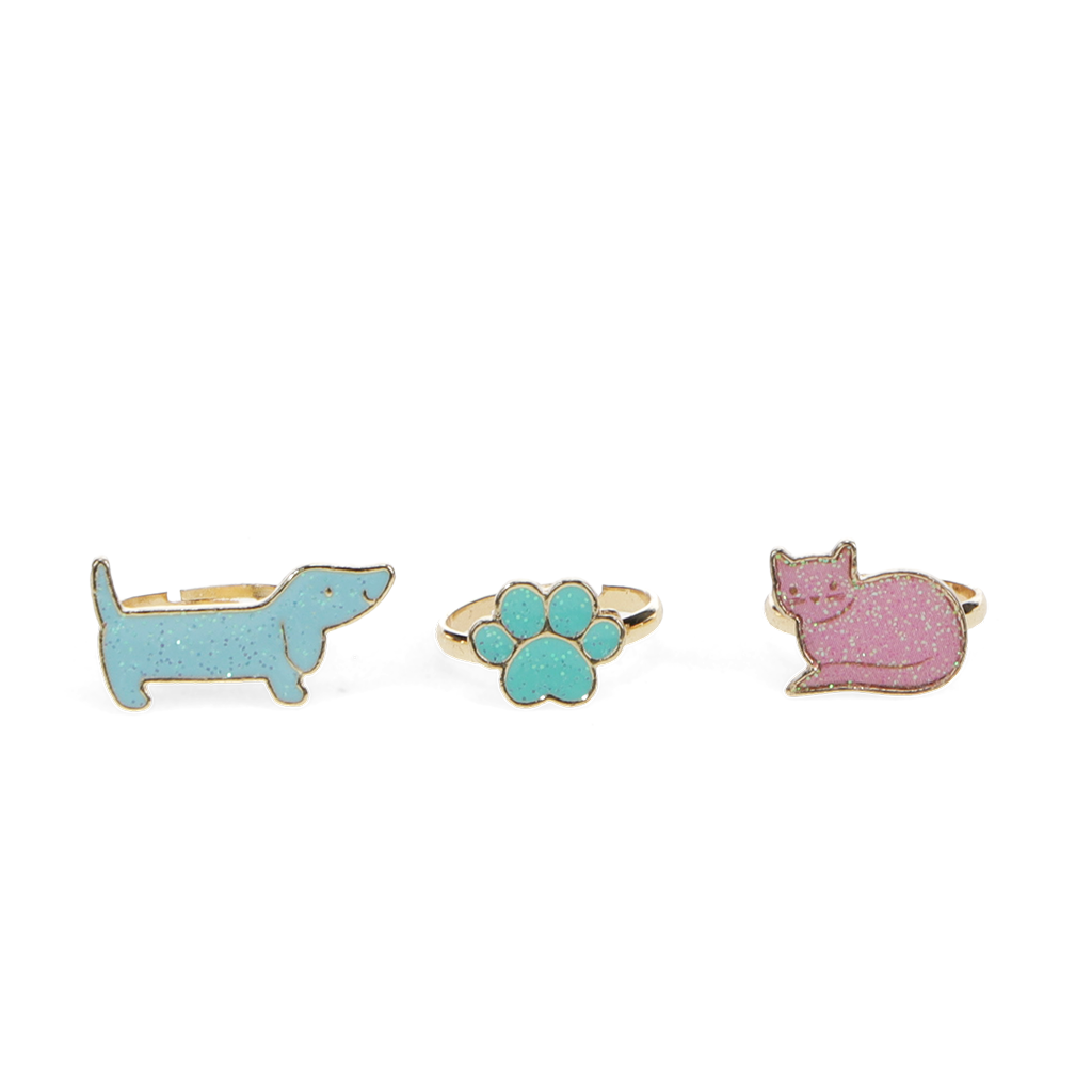 Glitter Rings, Set of 3 Cats and Dogs