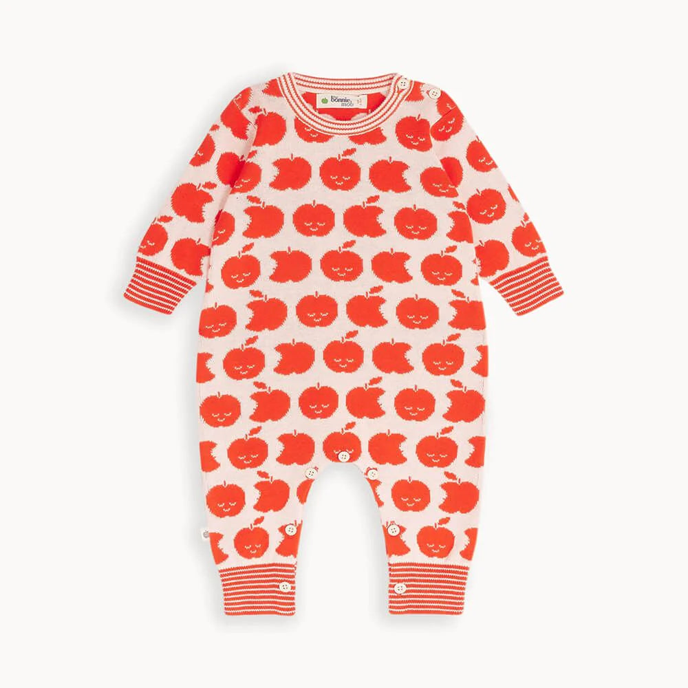 Knit Playsuit ''Red Apple'', GOTS 0-3 Months / 56-62