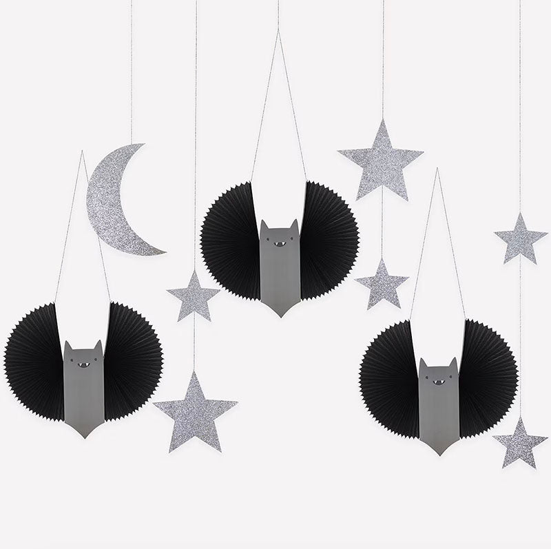 Large Bat, Stars & Moon Hanging Halloween Decorations
