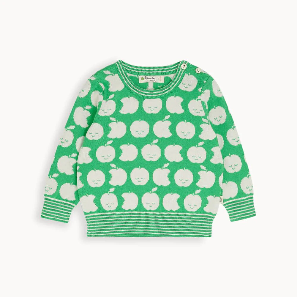 Strickpullover „Grüner Apfel“, GOTS 92-98 / 2-3 Jahre