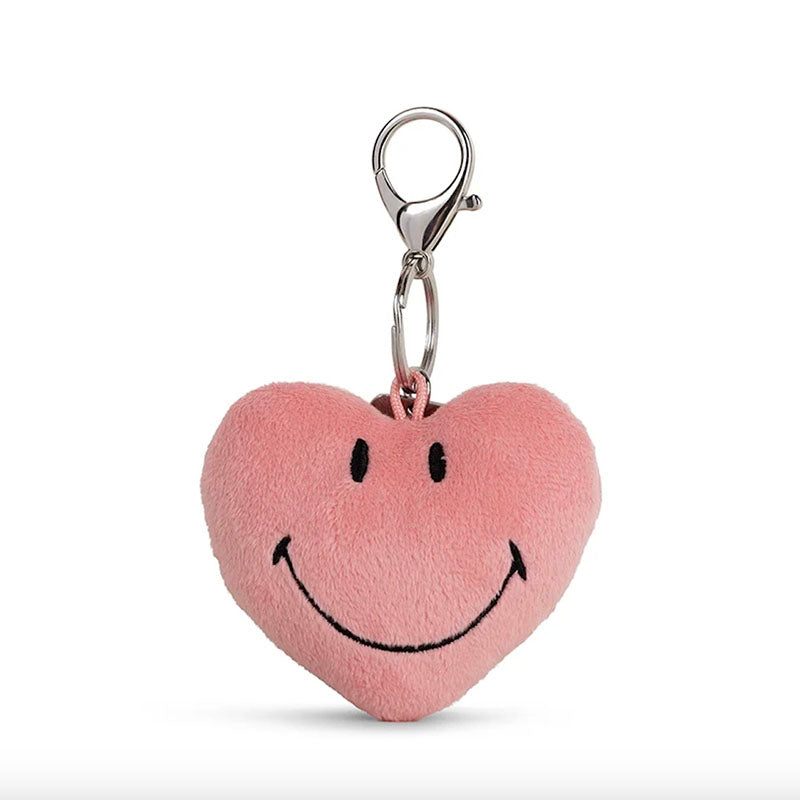 Smiley Fuzzy Pink Heart Keychain