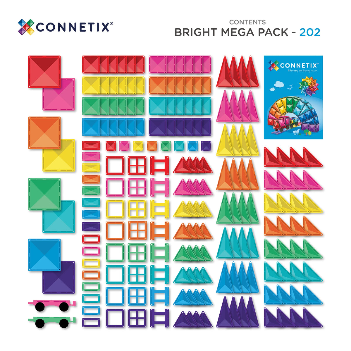 Connetix 202-teiliges Bright-Megapaket mit Magnetbausteinen