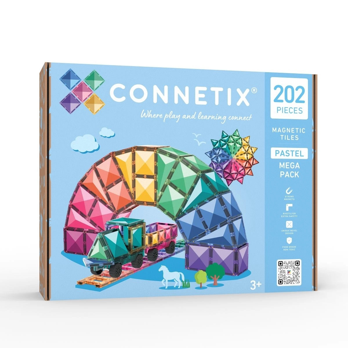 Connetix Tiles, 202 Piece Pastel Mega Pack