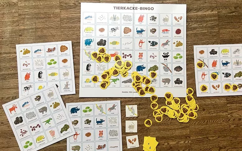 „Tierkacke-Bingo“-Spiel, deutsche Sprache