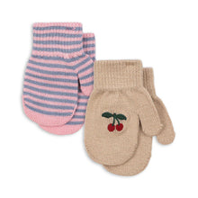 Load image into Gallery viewer, Filla Mittens &#39;&#39;Cherry / Stripe&#39;&#39; Set of 2, One Size
