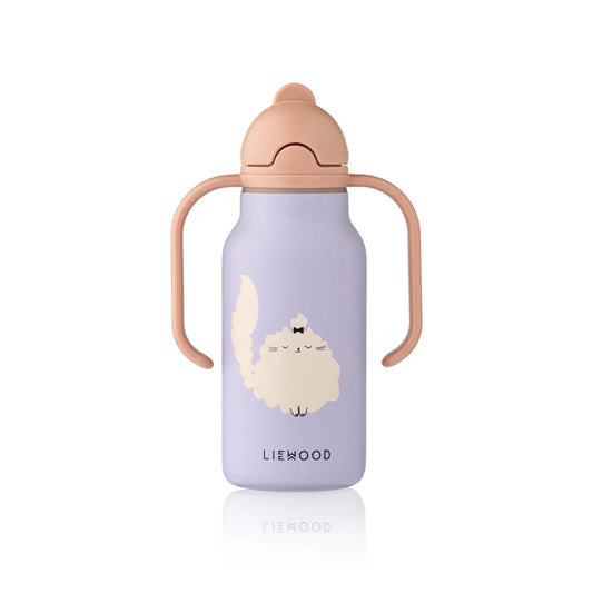 Kimmie Stahl-Wasserflasche 250ml, Katze Flieder