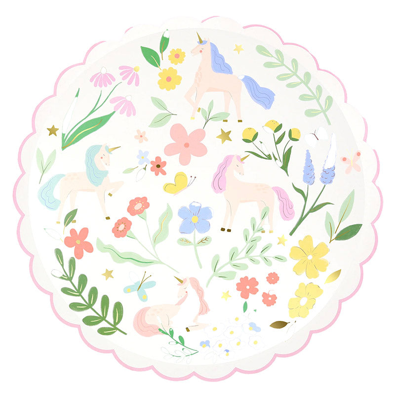 Party Plates, Meadow Unicorns Round