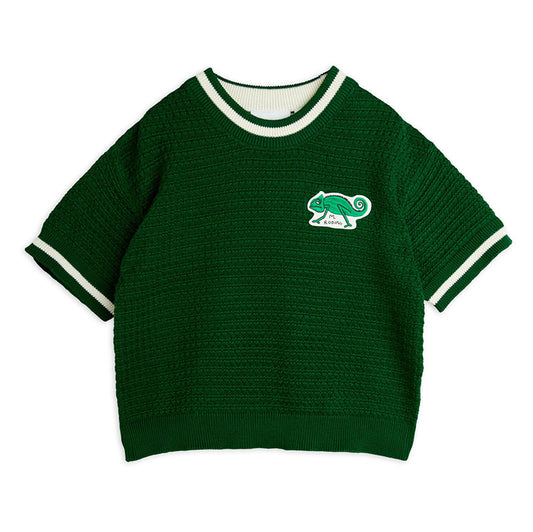 Lizard Crochet Knit T Shirt Green, 100% GOTS Organic Cotton 4-5 Years / 104-110