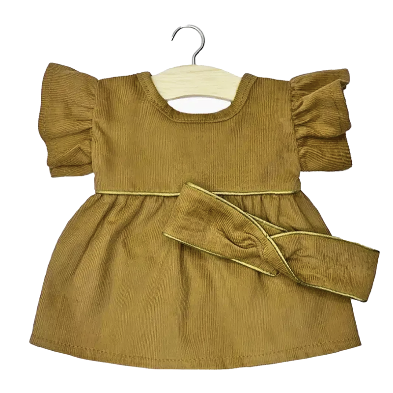 Puppenkleid- und Stirnband-Set „Havane mit Paspelierung“