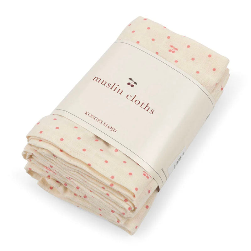 Muslin Cloth 3 Pack, Cherry Dot
