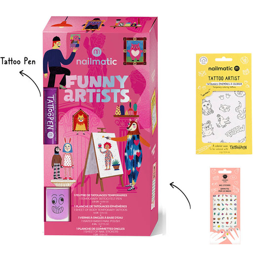 Tattoos, Nail Polish & Nail Stickers Set ''Glitter Gang Funny Artists''