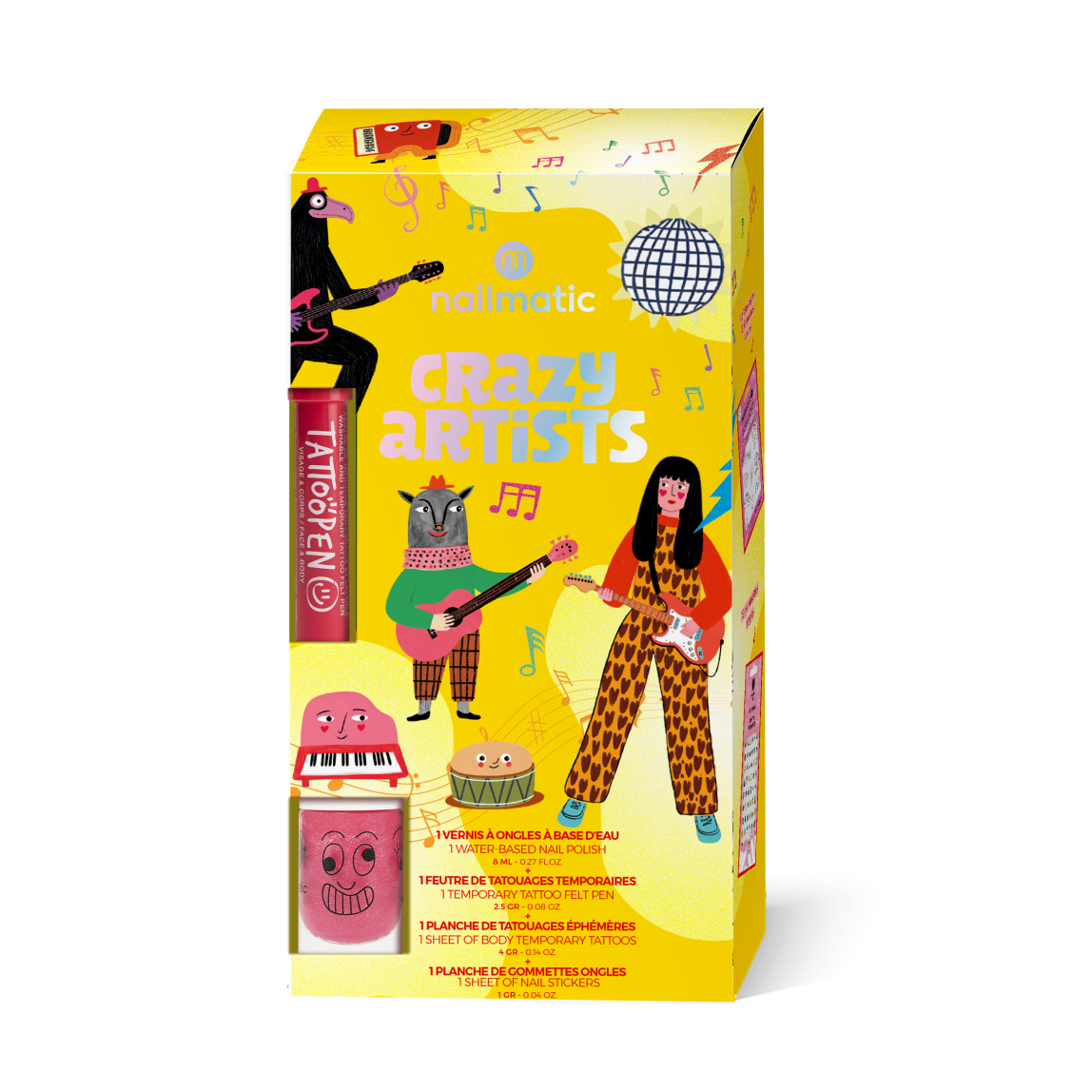 Tattoos, Nagellack & Nagelsticker Set „Glitter Gang Crazy Artists“