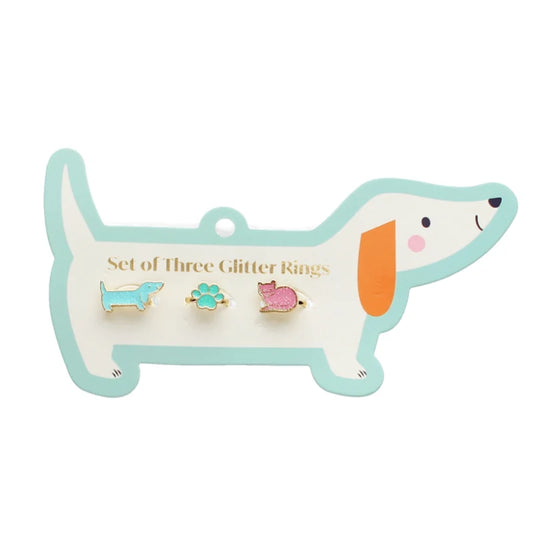 Glitzerringe, Set mit 3 Katzen und Hunden