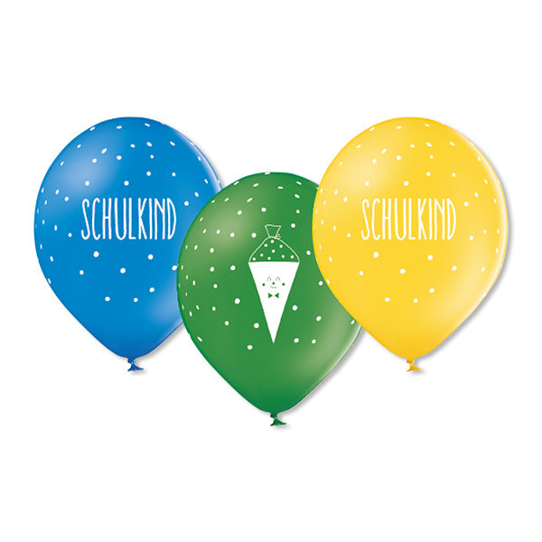 ''Schulkind'' Ballons, Blau, Gelb, Grün