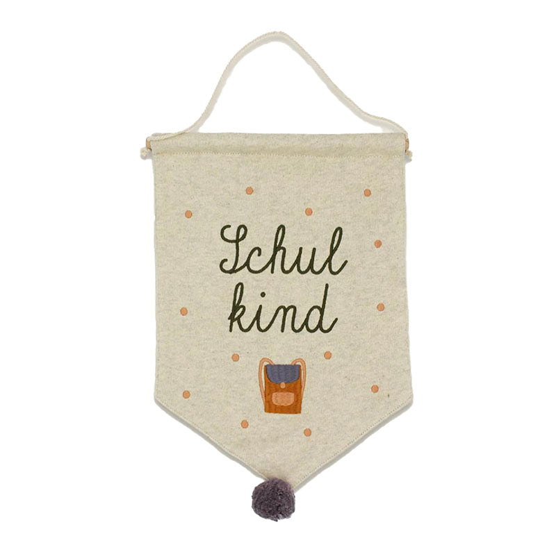 ''Schulkind'' Wall Flag, School Bag Salmon