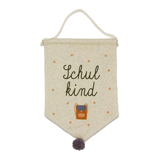 ''Schulkind'' Wall Flag, School Bag Salmon